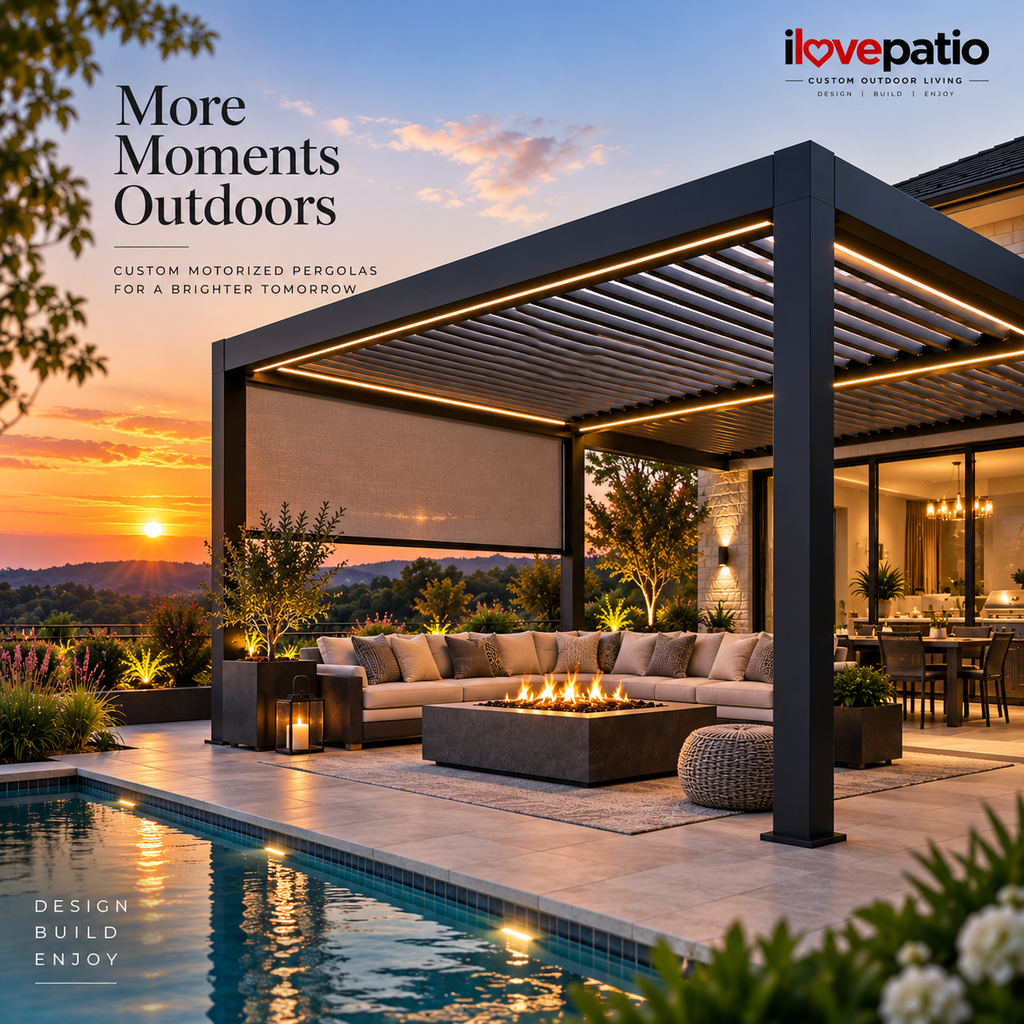 Motorized Louvered Pergola - Custom Sized, Aluminum Adjustable Roof