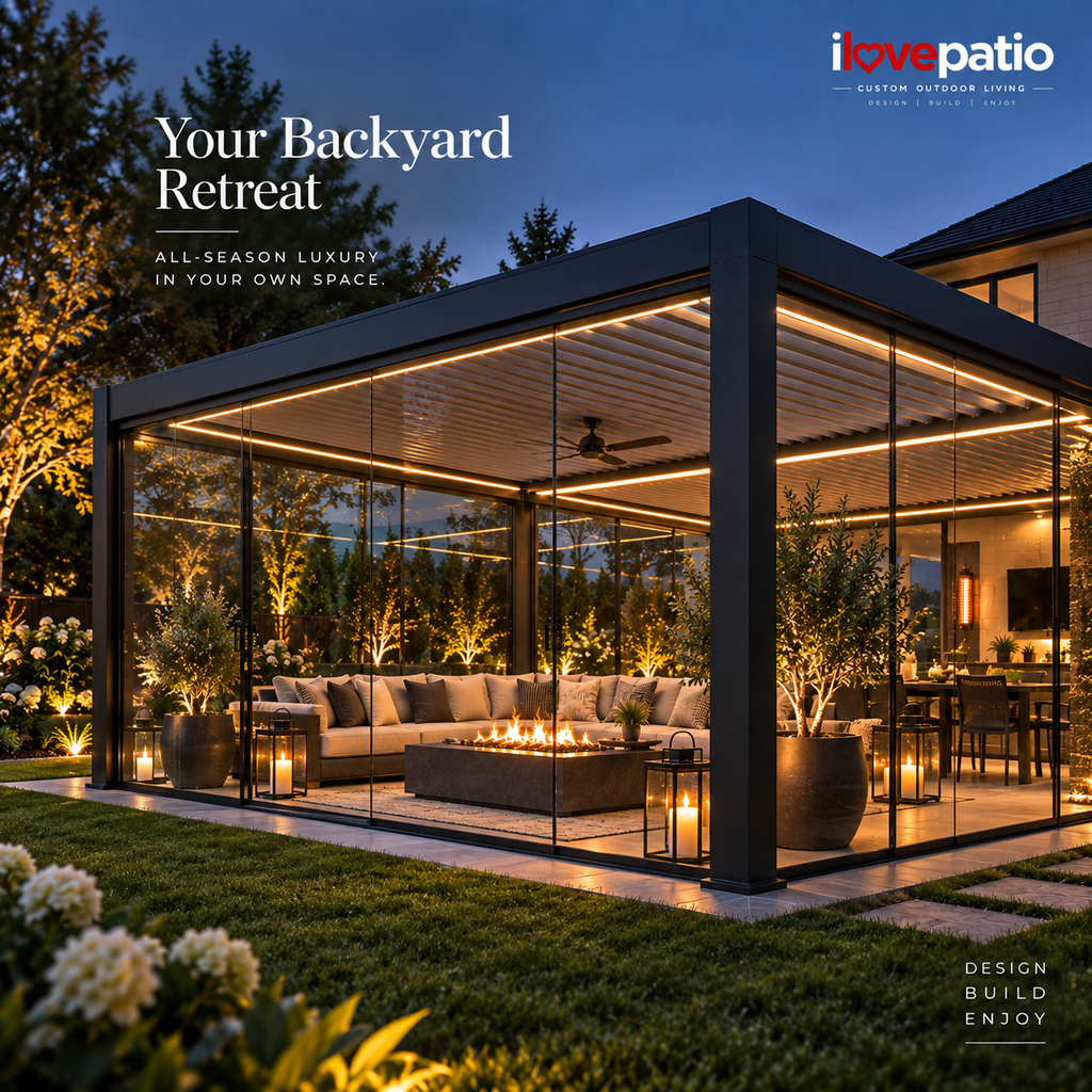 Motorized Louvered Pergola - Custom Sized, Aluminum Adjustable Roof